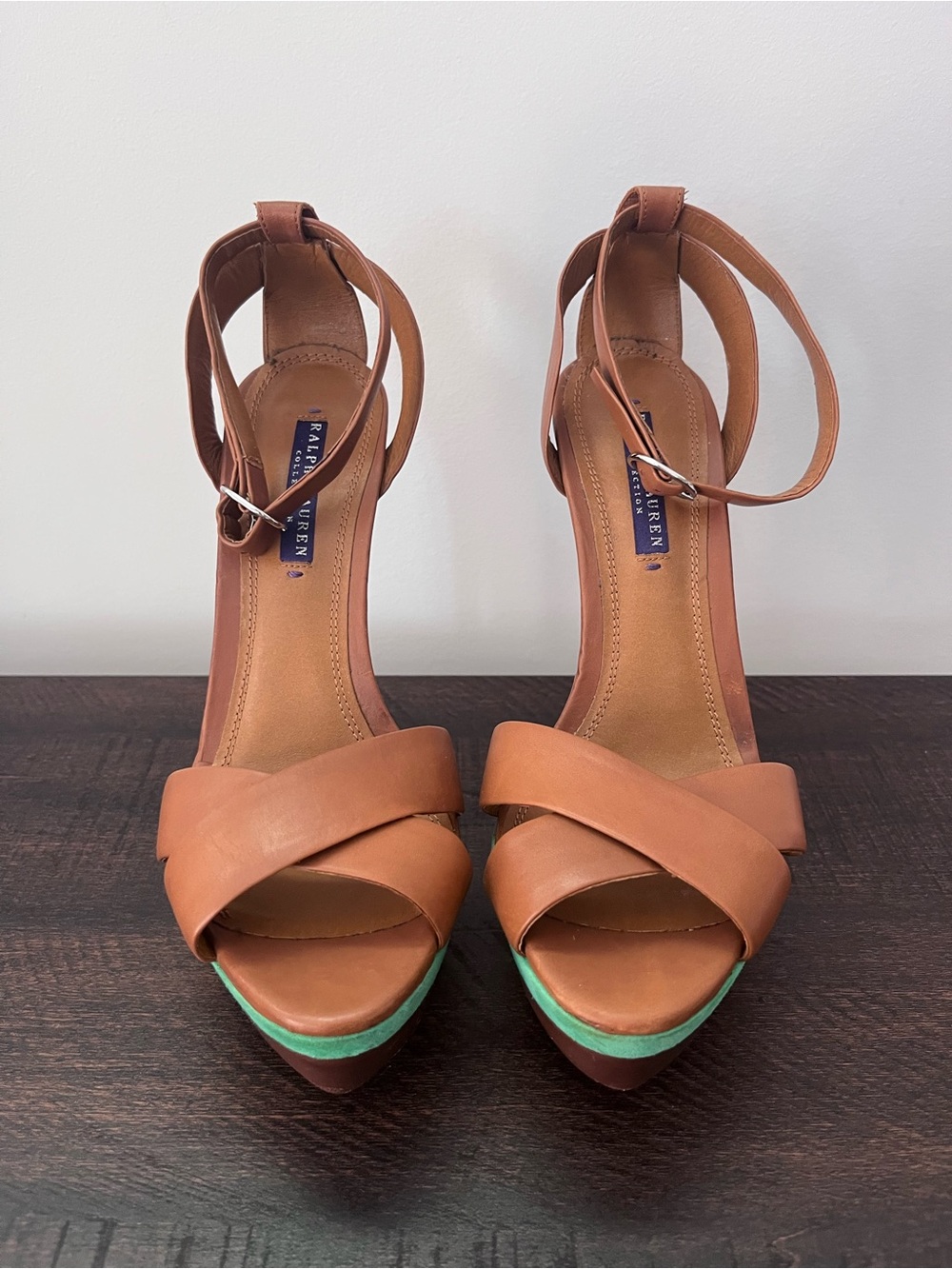Ralph Lauren Purple Label Rosas Sample Platform Heels Green Suede Leather 9.5 - Picture 3 of 14
